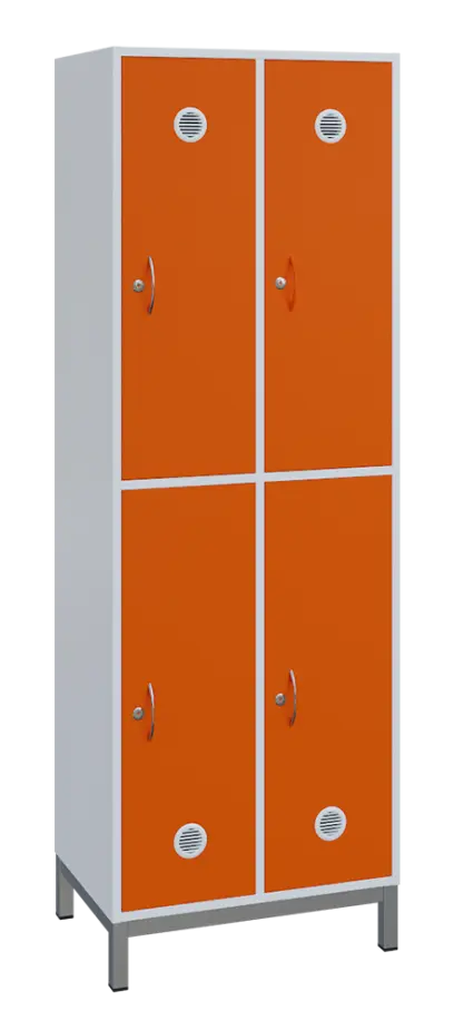 SBS-2222 šatní skříň 4-boxová, 1800x600x400 mm, kovové nohy, korpus bílý, dvířka pomeranč